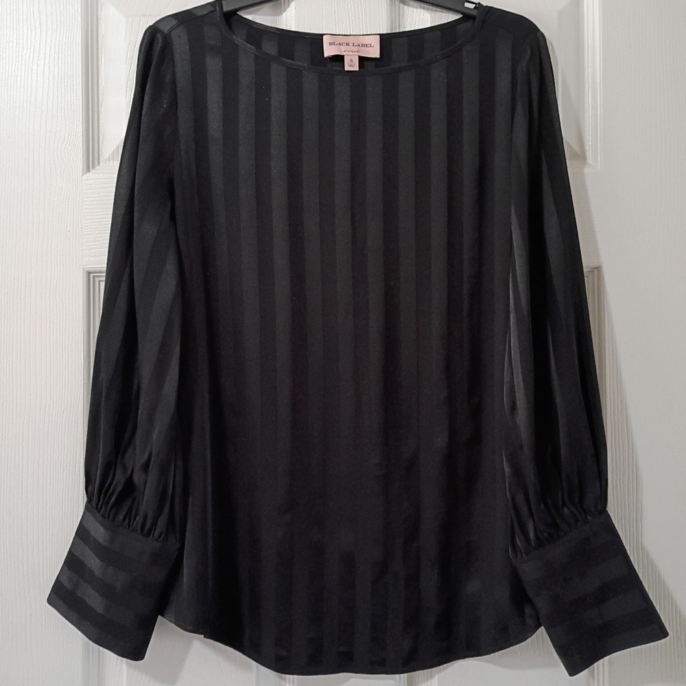 Chico's Black Satin-Stripe Boatneck Blouse - Picture 2 of 8